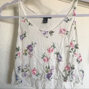 White floral cropped tank